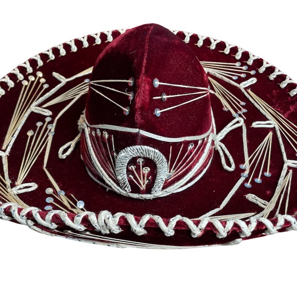 PIGALLE Mariachi Sombrero Maroon Velvet Silver Sequins Adult Large - Picture 6 of 14